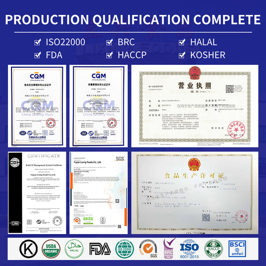 What certifications and production qualifications does Fujian Lixing Food Co., Ltd. have?